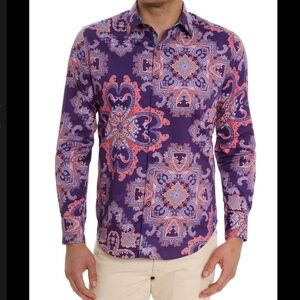 NWT Robert Graham Casino Royale Paisley Purple Stretch Button Down Shirt Large